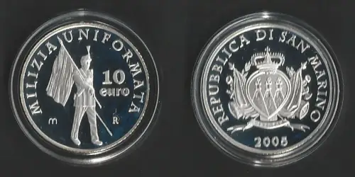 2005 San Marino 10euro Milizia Uniformata FS-PF65