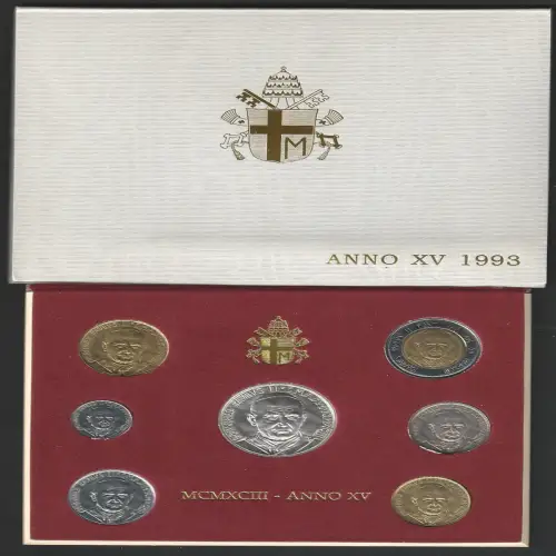 1993 Vaticano Mint divisional 7 coins FDC-MS65