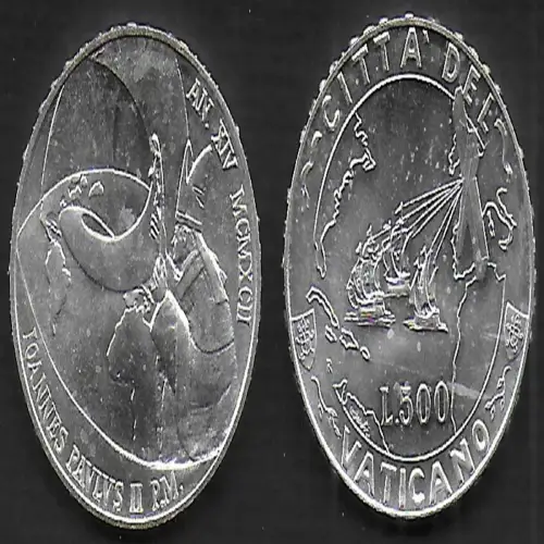 1992 Vaticano Lire 500 Silver Discovery of America FDC-MS65 (Copia)