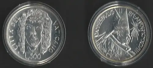 1998 Vaticano Lire 500 silver Shroud Exposition FDC-MS65