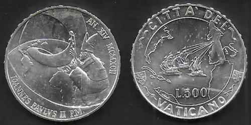 1992 Vaticano Lire 500 silver Discovery of America FDC-MS65
