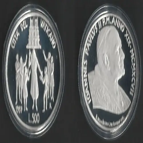 1997 Vaticano Lire 500 silver Youth Day FS-PF65