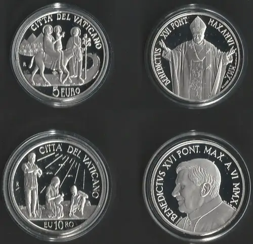 2010 Vaticano 5euro+10euro silver Migrant day-Peace day FS-PF65