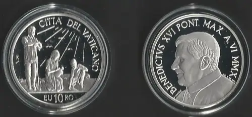 2010 Vaticano 10euro silver 43th Peace day FS-PF65