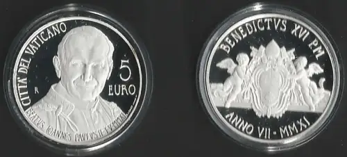 2011 Vaticano 5euro silver Beatification of JP II FS-PF65