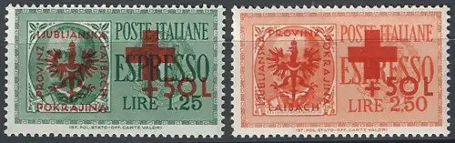 1944 Lubiana German occupation Red Cross 2v. MNH Sassone n. 34/35