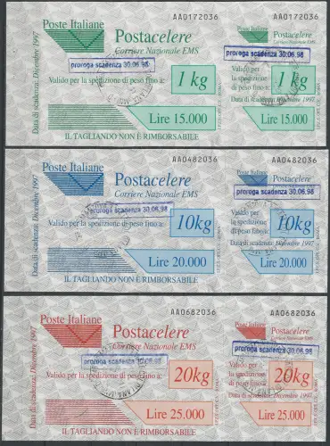 1997 Italia Postacelere 30/06/1998 3v. canceled Sassone n. 4/6