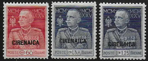1925-26 Cirenaica King's Jubilee 3v. bc MNH Sassone n. 23/25