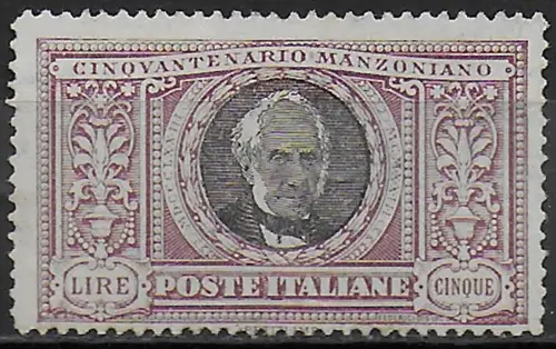 1923 Italia Manzoni Lire 5 lineare mc MNH Sassone n. 156c