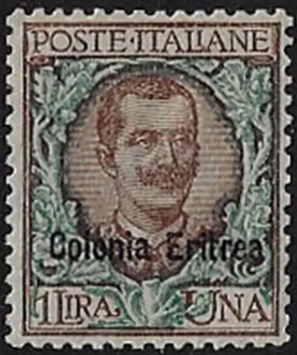 1903 Eritrea VE III Lire 1 bruno verde bc MNH Sassone n. 28