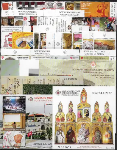 2022 SMOM complete year 39v.+8MS MNH
