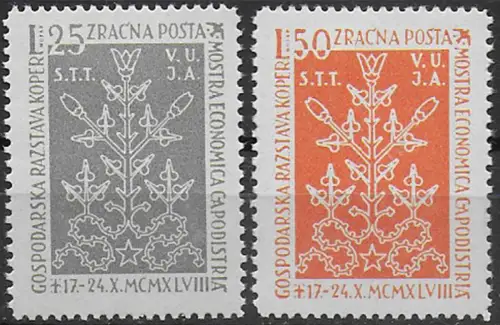 1948 Trieste B Koper Exhibition airmail 2v. MNH Sassone n. 1/2