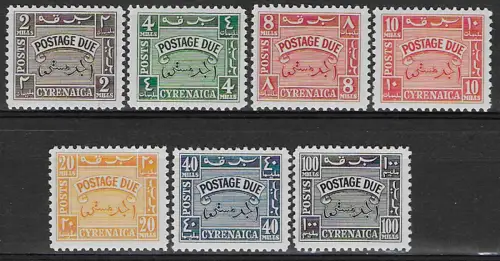 1950 Cyrenaica Self-Administration postage due 7v. MNH Sassone n. 1/7
