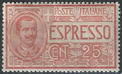 1903 Italia Regno VE III Espresso c. 25 rosso SL (MNH) Cat. Sass. 1 euro 525,00