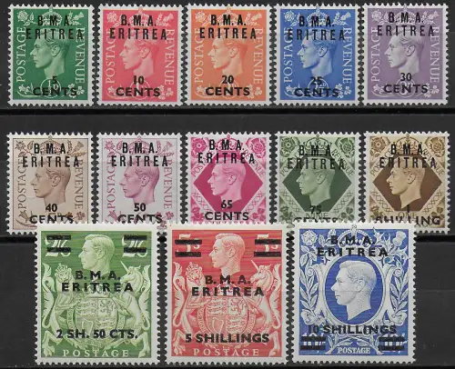 1948 Eritrea B.M.A. 13v. MNH Sassone n. 1/13