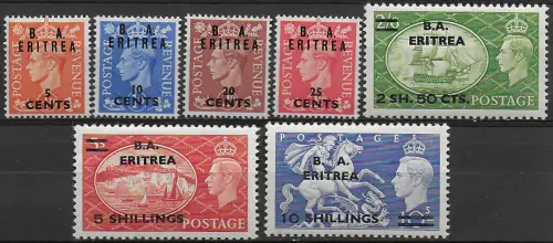 1951 Eritrea B.A. 7v. MNH Sassone n. 27/33