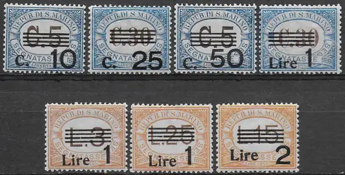 1936-39 San Marino postage due stamps 7v. bc MNH Sassone n. 47/53