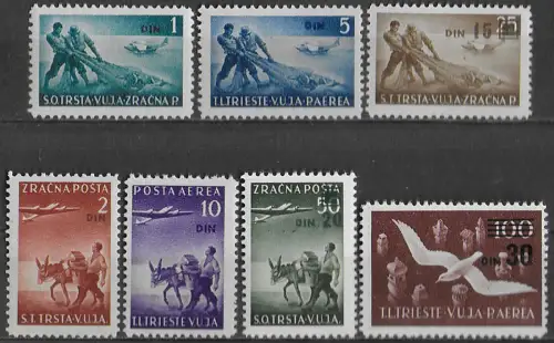 1949 Trieste B airmail dinar currency 7v. MNH Sassone n. 10/16