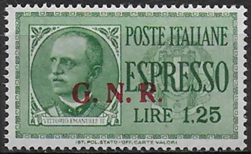 1943 Repubblica Sociale Espressi Lire 1,25 var MNH Sassone n. 19/IIk