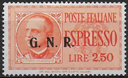 1943 Repubblica Sociale Espressi Lire 2,50 var MNH Sassone n. 20/IIIn
