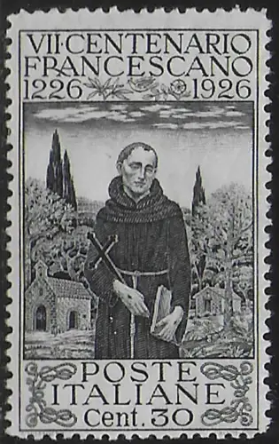 1926 Italia San Francesco 30c. p. 13½ MNH Sassone n. 193