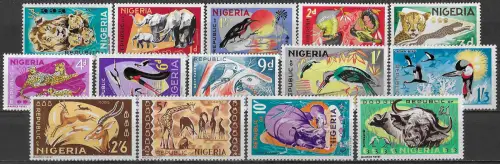1965-66 Nigeria Animali 14v. MNH SG n. 172/85