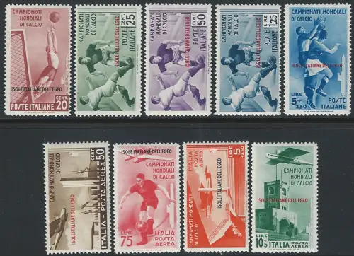 1934 Egeo Football World Cup 9v. MNH Sassone n. 75/79+A