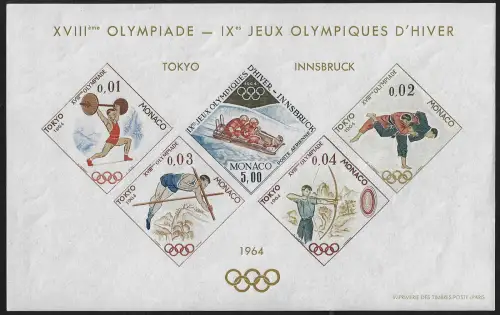 1964 Monaco Tokyo Olympic Games MS MNH Unificato n. S7