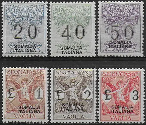 1926 Somalia segnatasse vaglia 6v. MNH Sassone n. 7/12