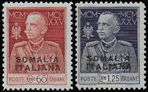 1925-26 Somalia VE III Silver Jubilee p. 11 2v. MNH Sassone n. 67+69