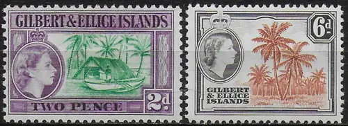 1964 Gilbert e Ellice Islands Canoe and Palms W 12 MNH SG n. 85/86