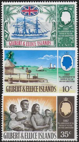 1967 Gilbert e Ellice Islands 75th Protectorate 3v. MNH SG n. 132/34
