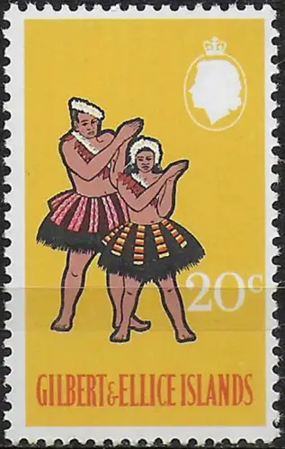 1968 Gilbert e Ellice Islands dancers20c. Wmk inverted MNH SG n. 144w