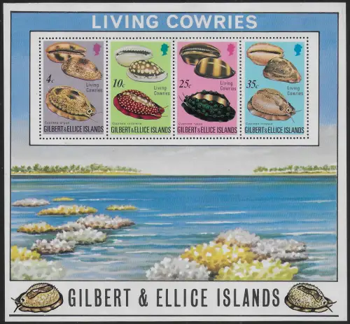1975 Gilbert e Ellice Islands Cowrie Shells 1 mini-sheet MNH SG n. MS 251