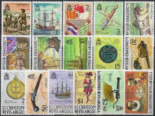 1970 St Christopher Sailing ships and pirates 17v. MNH SG. n. 206/21