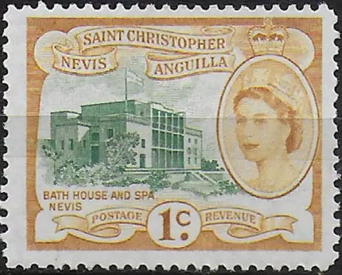 1962 St Christopher Elizabeth II 1c. orange-ochre MNH SG n. 107a