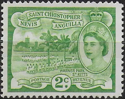 1963 St Christopher Elizabeth II 2c. yellow green MNH SG n. 108a