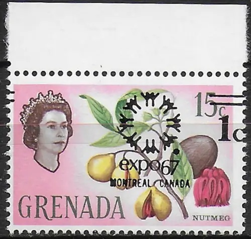 1967 Grenada World Fair, Montréal 1c. on 15c. variety MNH SG n. 257