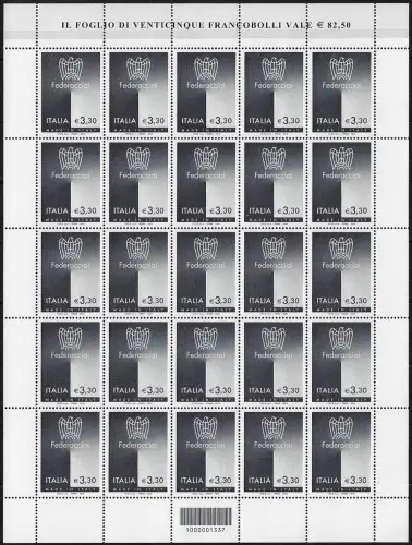2010 Italia Federacciai 25 x Euo 3,30 MS MNH Unificato n. 3232