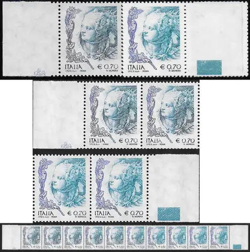 2004 Italia Woman in Art 70c. black slate strip MNH Sassone n. 2728AA