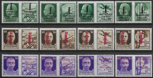 1944 Repubblica Sociale War propaganda Firenze type MNH Sassone n. 37/48
