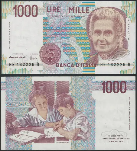 1995 Italia Lire 1.000 Maria Montessori FDS Gigante Rif BI 58E