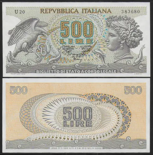 1970 Italia Lire 500 Aretusa FDS Rif. BS 25D Gigante