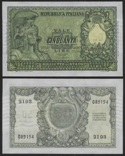 1951 Lire 50 Italia elmata FDS Gigante BI25A