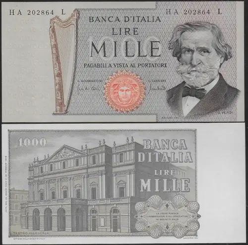 1969 Italy Lire 1.000 Verdi II FDS Rif BI 56A Gigante