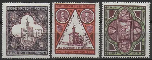 1894 San Marino Government Palace 3v. MNH Sassone n. 23/25