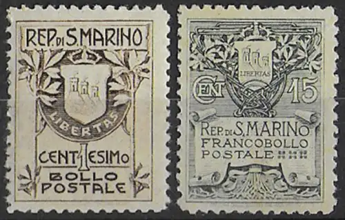 1910 San Marino Coat of Arms 2v. MNH Sassone n. 49/50