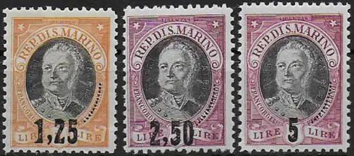 1927 San Marino Onofri new value 3v. MNH Sassone n. 130/32