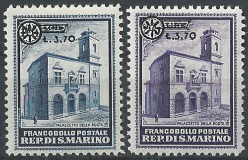 1934 San Marino Palazzo Posta sopr. 2v. MNH Sassone n. 184/85