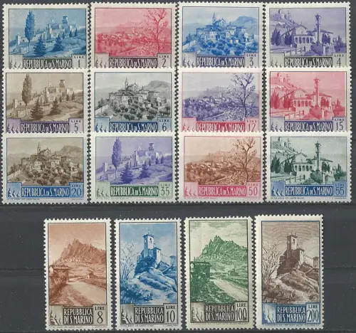 1949-50 San Marino Landscapes 16v. MNH Sassone n. 342/55